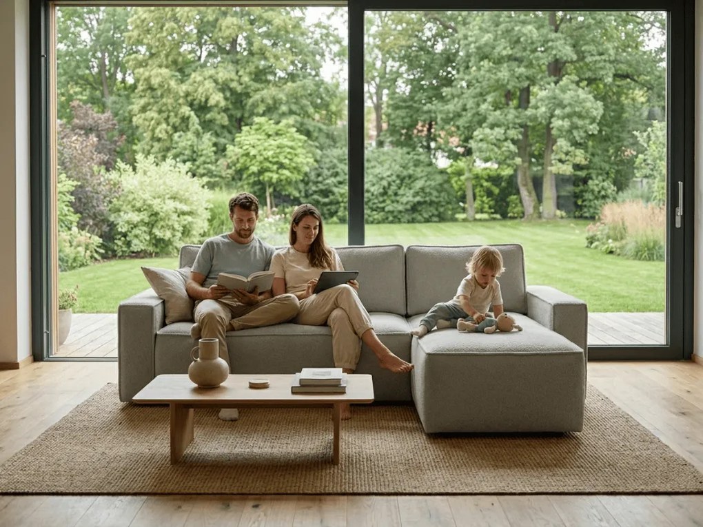 Rozkladacia obojstranná sedacia súprava do L SMART BOUCLE 232x143 cm, sivobéžová