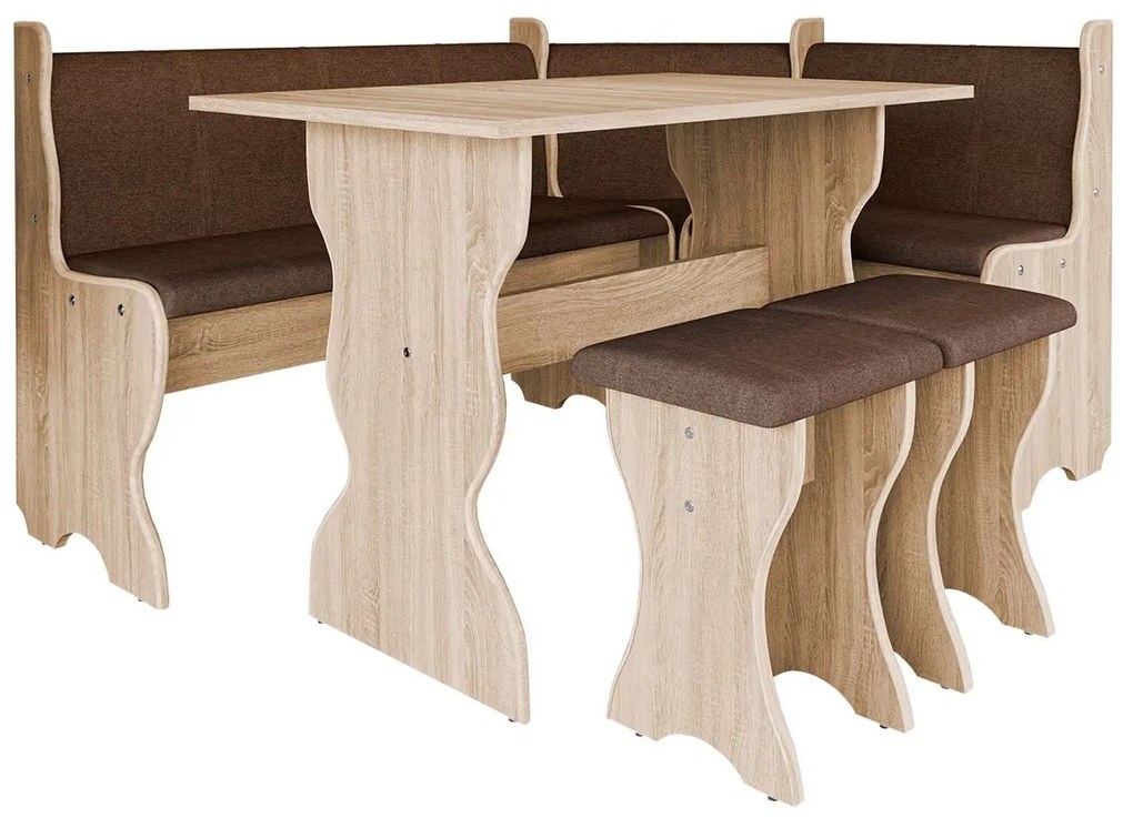 Rohová sedačka do kuchyne + stolík + taburetky Samot, Farby:: kašmír + trinity 02