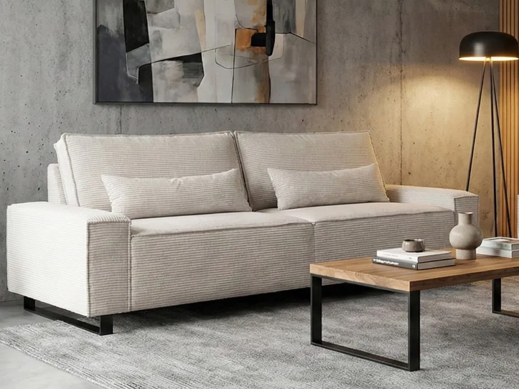 Trojmiestna pohovka Cassino, krémová štrukturovaná látka