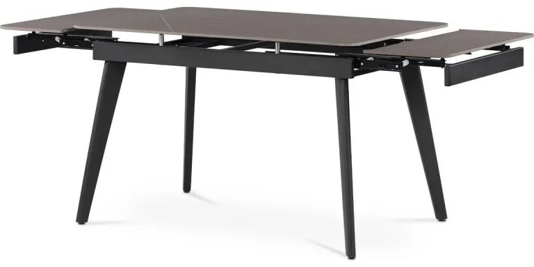 Jídelní stůl 120+30+30x80 cm, keramická deska šedý mramor, kov, černý matný lak