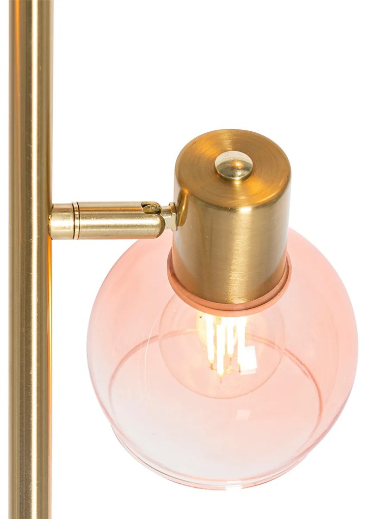 Art Deco stojaca lampa zlatá s ružovým sklom 3-svetlo - Vidro