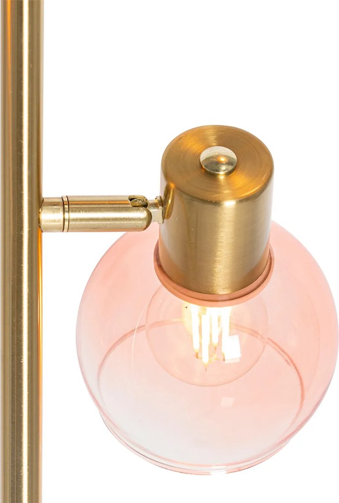 Inteligentná stojaca lampa zlatá s ružovým sklom 3-svetlá vrátane 3 Wifi P45 - Vidro