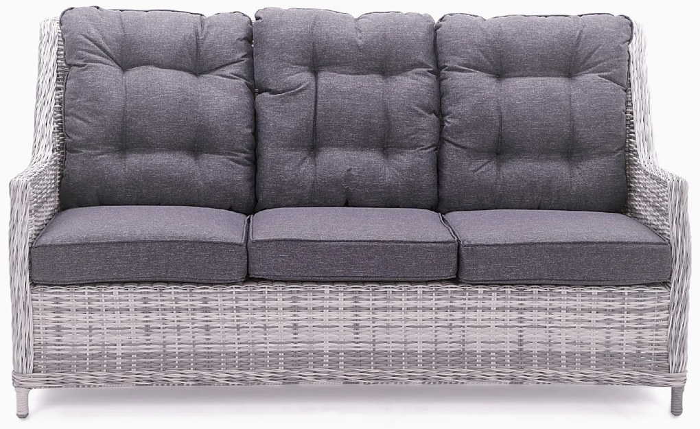 Ratanová trojsedačka BERKLEY svetlo-sivá s tmavými vankúšmi