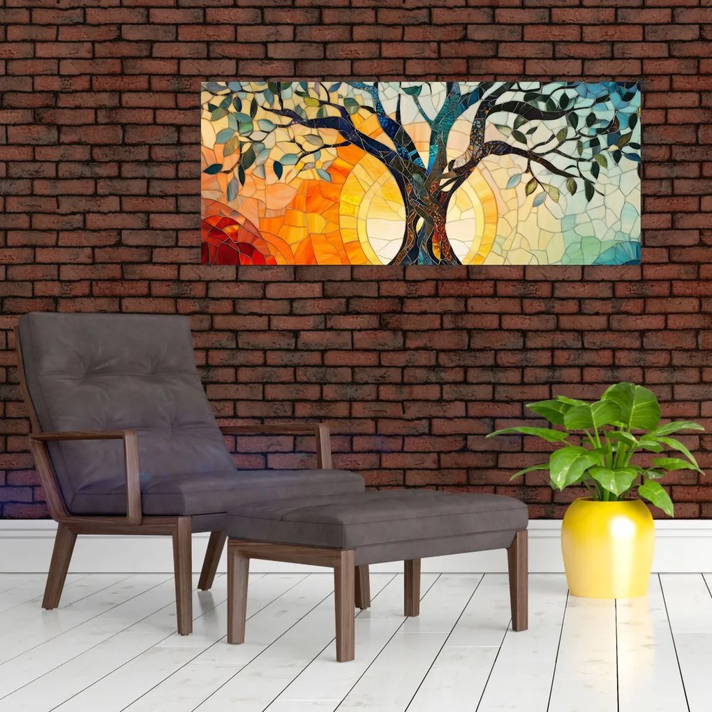 Obraz – Mozaika – slnko a strom I. (120x50 cm)