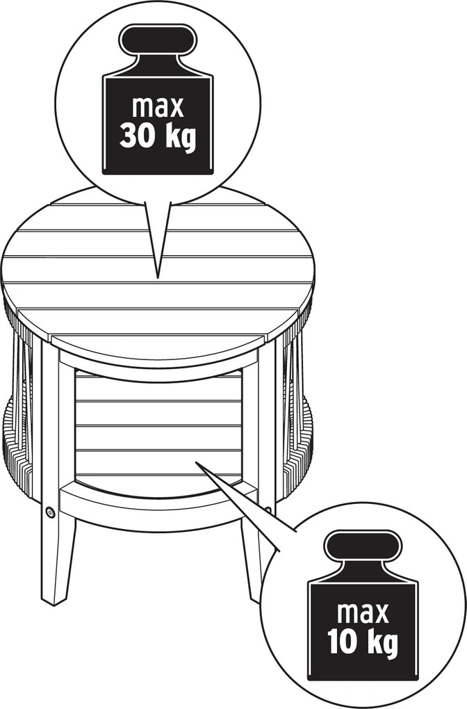 Záhradný odkladací stolík s odnímateľnou doskou, priemer cca 50 cm
