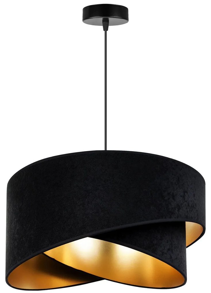Závesné svietidlo Mediolan, 1x čierne/zlaté textilné tienidlo