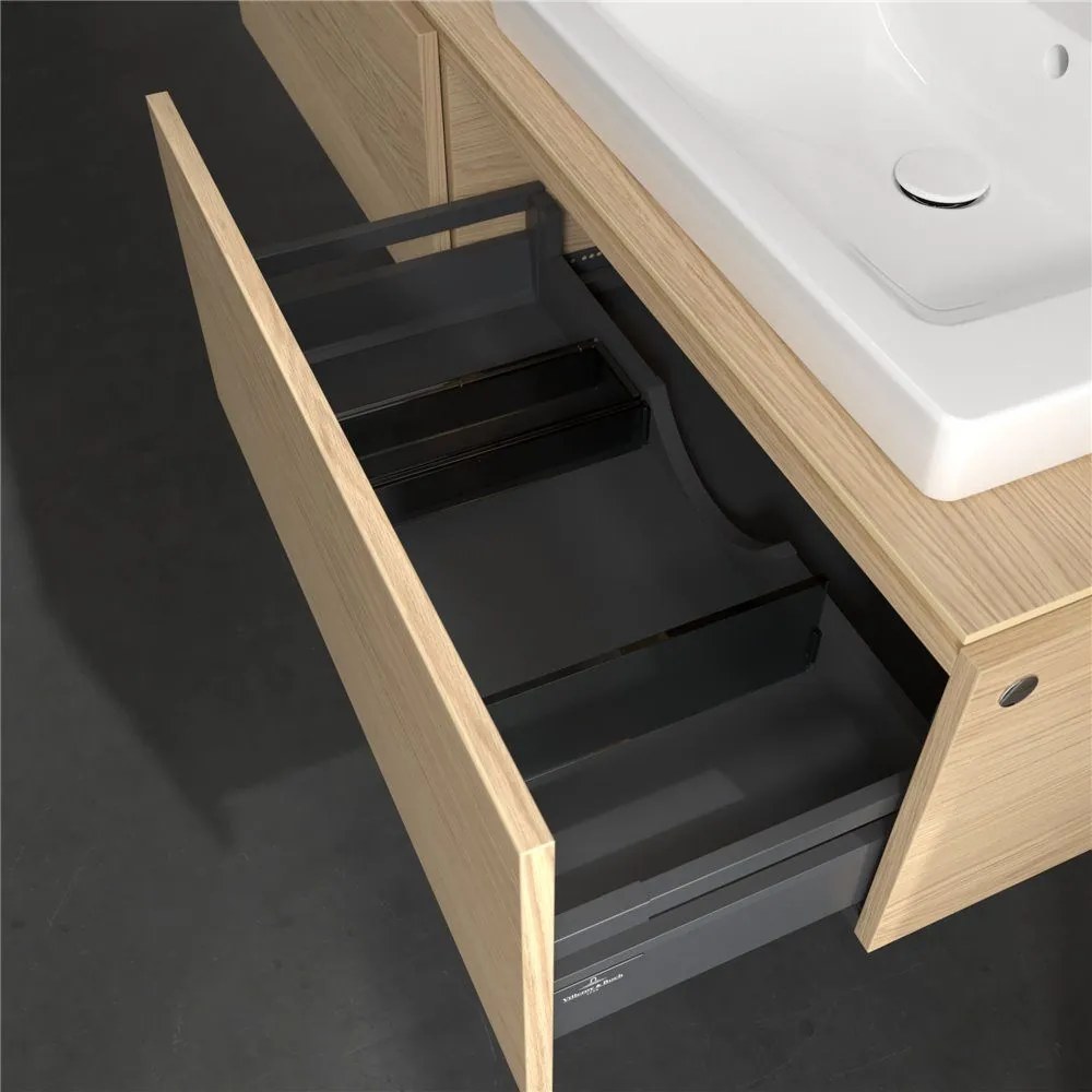 VILLEROY &amp; BOCH Legato závesná skrinka pod dve umývadlá, 2 zásuvky, 1600 x 500 x 380 mm, Nordic Oak, B69200VJ