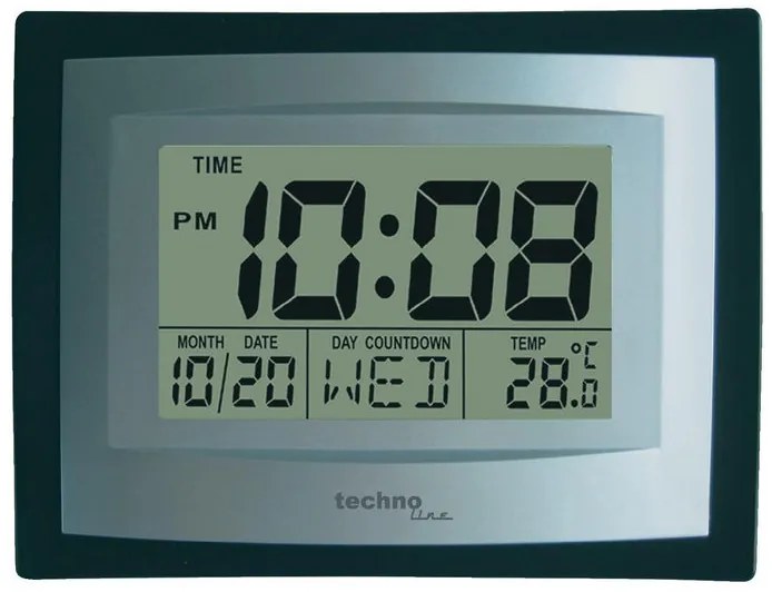 Digitálne nástenné hodiny s teplomerom Techno Line WS 8004 (22 cm) – strieborno-čierne
