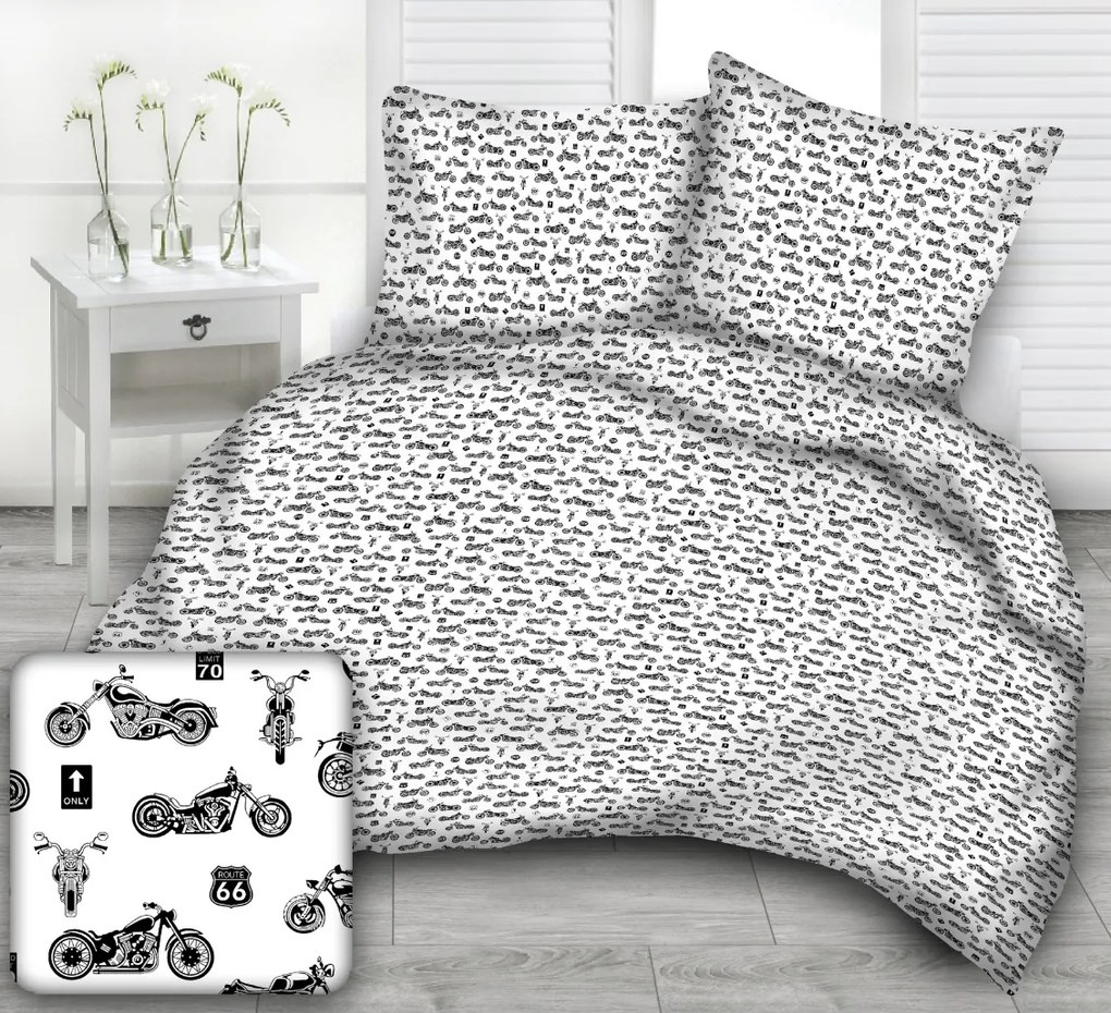 Obliečky bavlnené Motorky TiaHome - 1x vankúš 65x45cm, 1x paplón 130x90cm