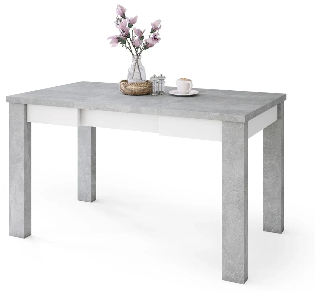FONTE Svetlý Betón Ateliér / Biely Mat - KLASICKÝ STÔL DO KUCHYNE/OBÝVACEJ IZBY 110x75 ROZKLADANÝ DO 155 cm!