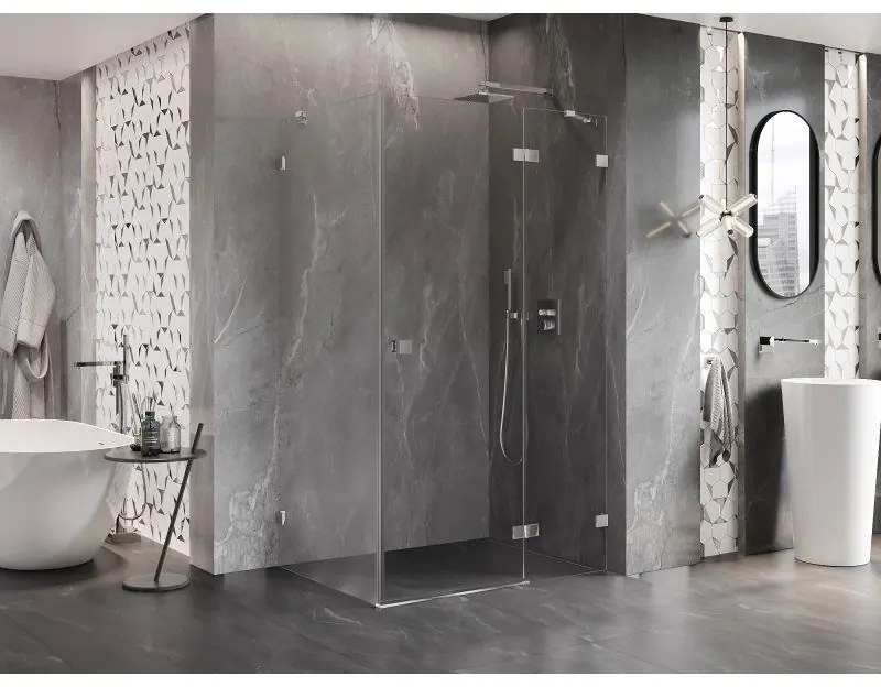 Mexen Lunar, pravostranný výklopný sprchový kút 85 x 90 cm, číre sklo, chrómový profil, 834-085-090-01-00-P