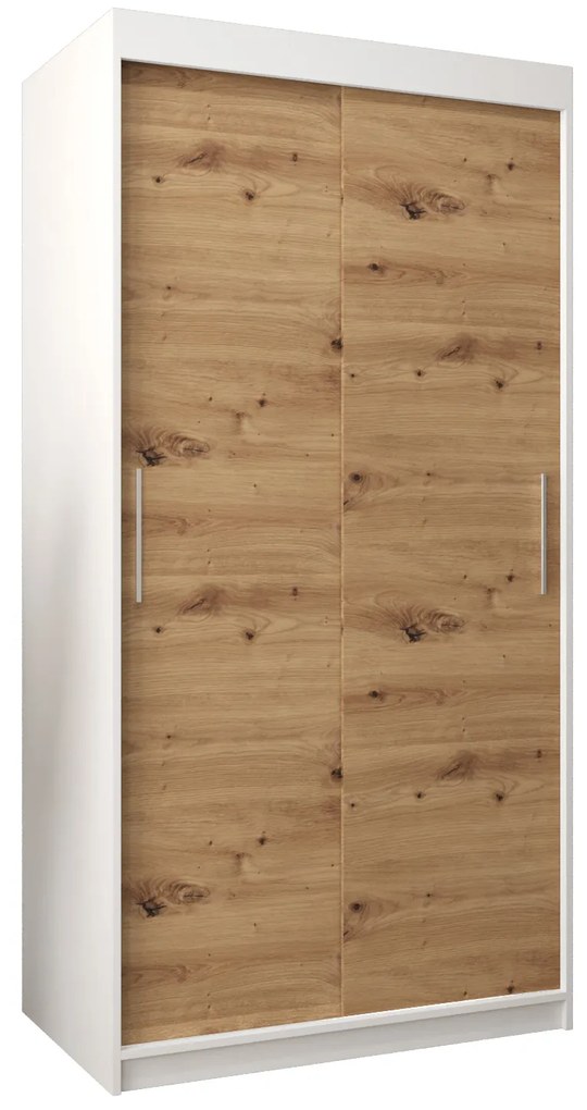 Šatníková skriňa 100 cm Toki (Biela matná + Dub artisan). Akcia -41%. Vlastná spoľahlivá doprava až k Vám domov. 1064791