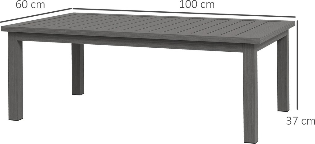 Outsunny obdĺžnikový kávový stolík do záhrady so štrbinovým vrchným panelom na vnútorné/vonkajšie použitie, hliník, hnedý, 100L x 60W x 37H cm | Aosom