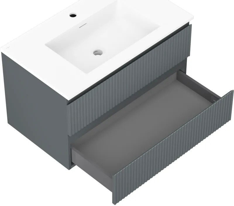 Mexen Rivel, kúpeľňová skrinka 80 cm s umývadlom Otis, 2 zásuvky, drážkovaná, grafitová matná/biela matná, 91A20-08047-2-BFF66-W18M0