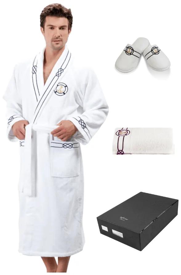 Soft Cotton Luxusný pánsky župan + uterák + papuče MARINE MAN v darčekovom balení XXL + papučky (42/44) + uterák + box Biela