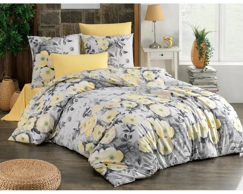 BedTex Bavlnené obliečky Alisa žltá, 140 x 220 cm, 70 x 90 cm