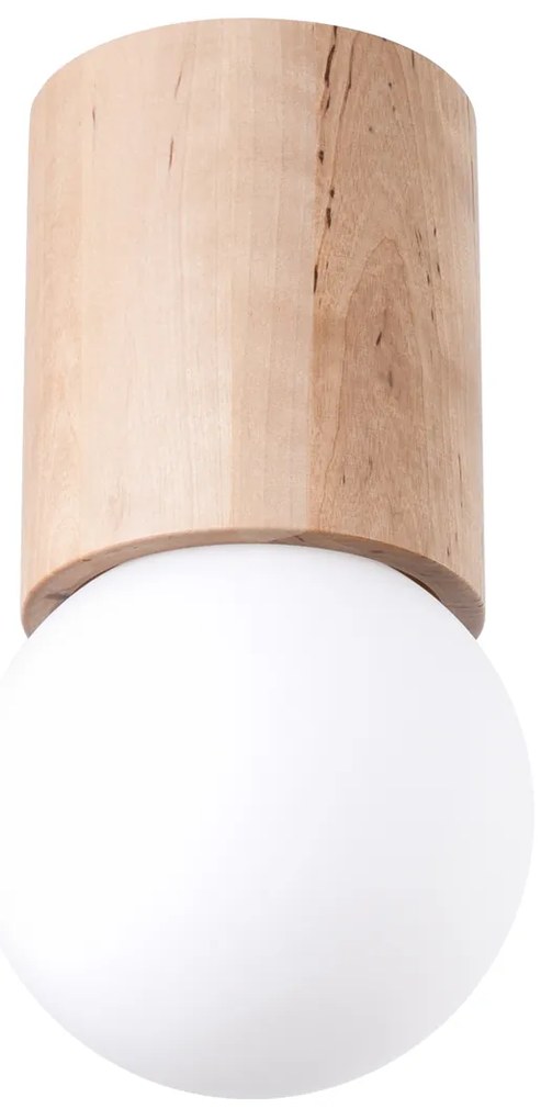 Stropné svietidlo Boomo, 1x biele sklenené tienidlo, drevo, (23 cm)