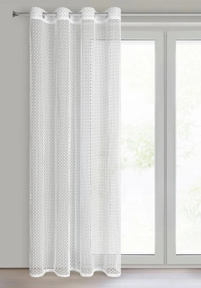 Záclona na kruhy s romantickým háčkovaným ažúrovým vzorom - biela Šírka: 140 cm | Dĺžka: 250 cm
