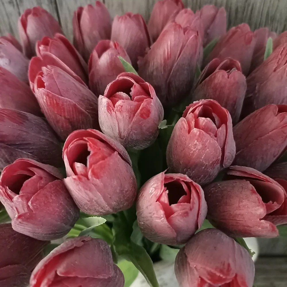 tulipán umelý tmavočervený jemne bielený 43cm, cena za 1ks