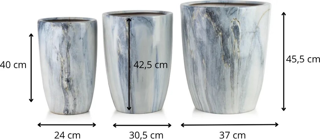 Sada 3 ks kvetináčov NEVA MARBLE VIII modrá