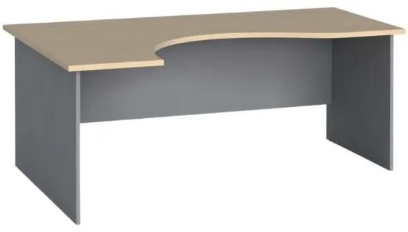 Rohový kancelársky pracovný stôl PRIMO FLEXI, zaoblený 180x120 cm, sivá / breza, ľavý