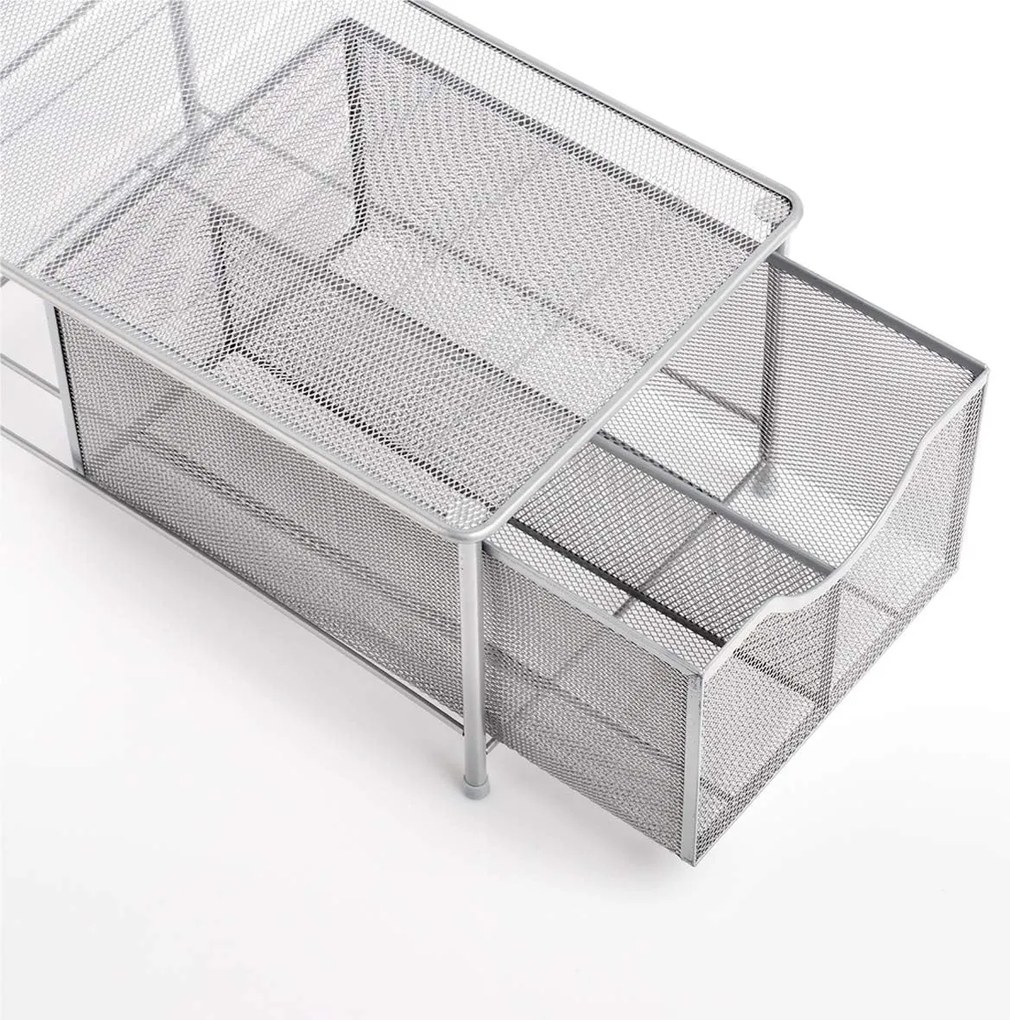 Organizér, zásuvka s 2 pozdĺžnymi prepážkami, sivá mriežka, MESH