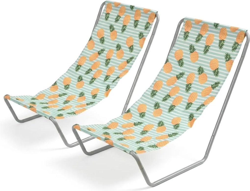 Súprava 2 ks skladacích plážových ležadiel SAND PINEAPPLE, farebné