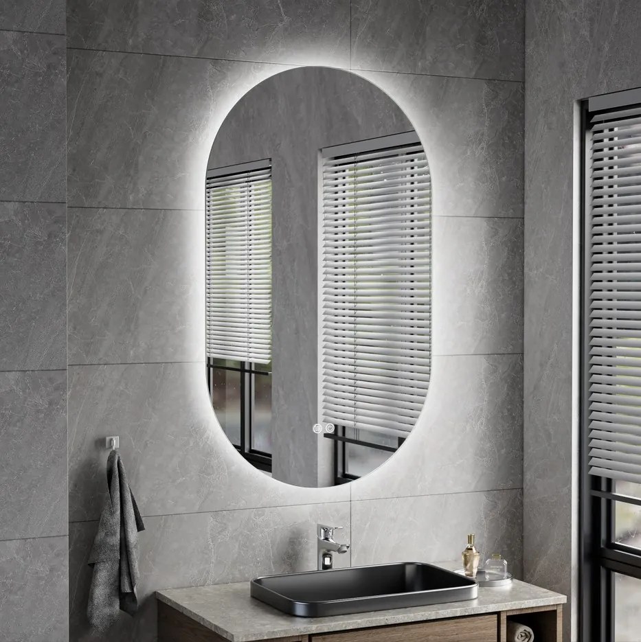 Erga Dalia, oválne LED zrkadlo 60x100cm, 3 farby svetla, zadné osvetlenie, vyhrievacia podložka proti zapareniu, ERG-V01-Dalia-6010-CL