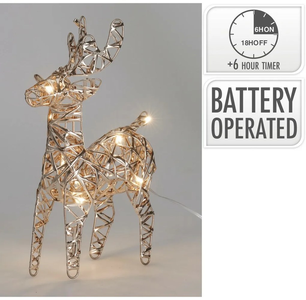 Vianočný svietiaci sob Champagne, 21 x 14 cm, 30 micro LED, na batérie, 14 cm