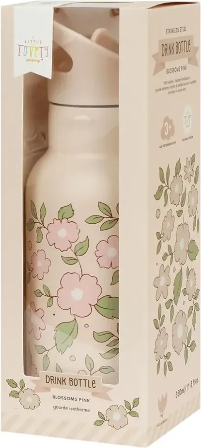 Nerezová fľaša na pitie kvety ružové