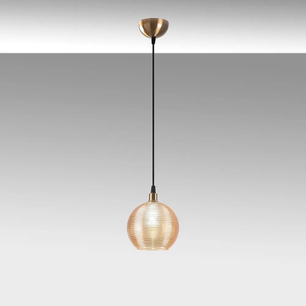 Závesné svietidlo v okrovo žltej a zlatej farbe so skleneným tienidlom ø 15 cm Muzo – Opviq lights
