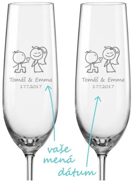 Svadobné poháre na sekt Zamilovaní novomanželia, 2 ks