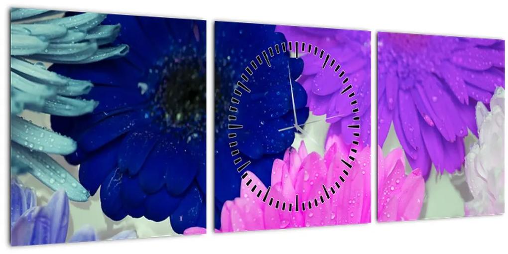 Obraz farebných kvetín (s hodinami) (90x30 cm)