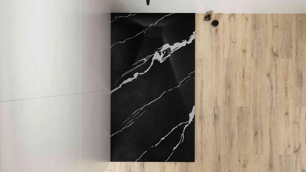 Besco Obdĺžniková sprchová vanička z SMC kompozitu VEXO MARBLE BLACK R 100x80 (120x80, 120-180x90) BESCO-Rozmery: 150x90