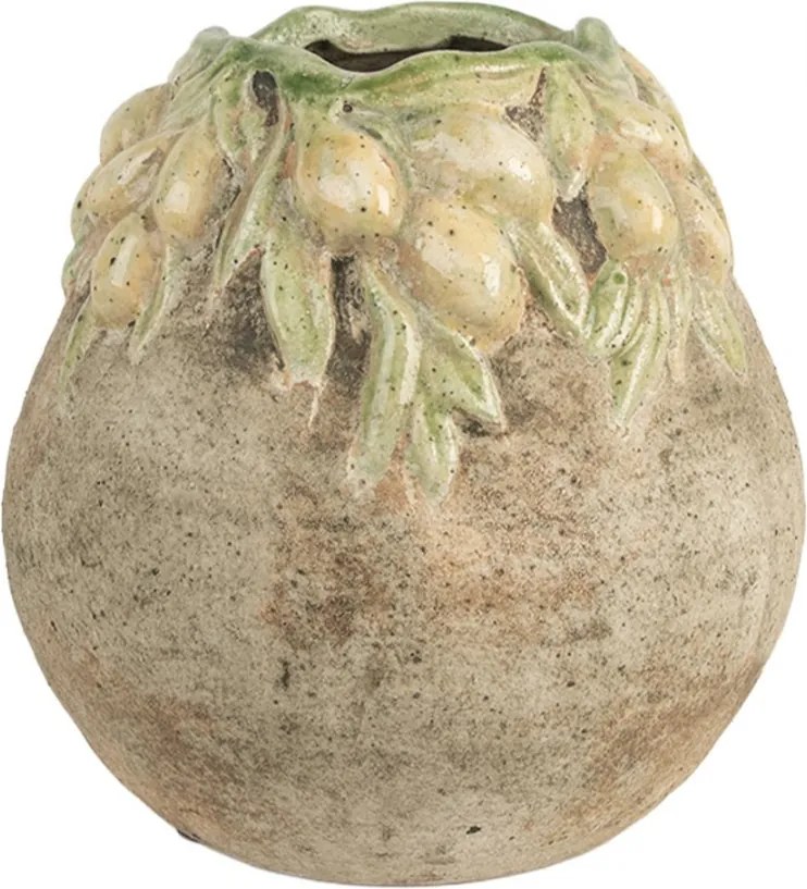 Béžový antik terakotový obal na kvetináč s olivami Olives - Ø 18*18 cm