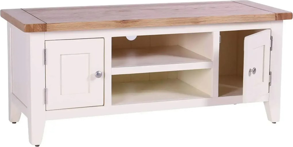 Biela TV skrinka s poličkou a dvierkami, 120x45x50 cm