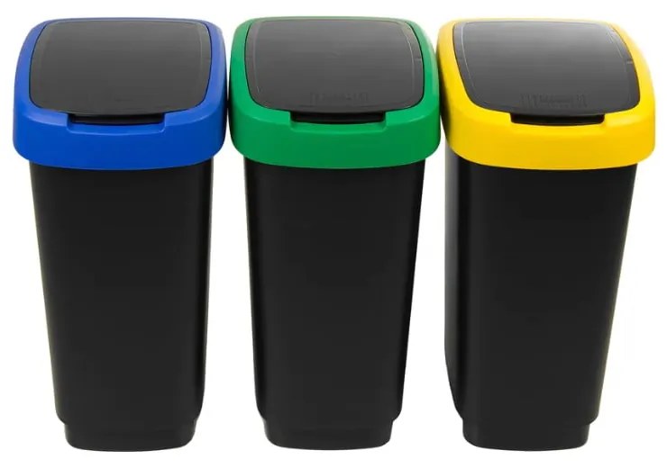 Čierne odpadkové koše v súprave 3 ks na triedený odpad z recyklovaného plastu 25 l Twist – Rotho