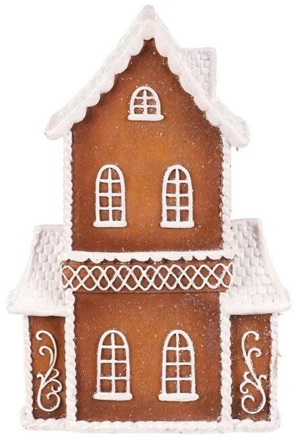 Vianočná dekorácia Perníkový kostolík, polyresin, LED, hnedá