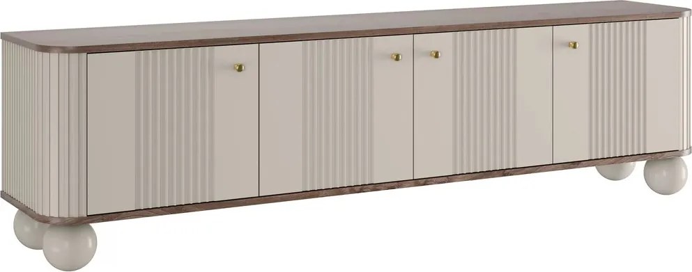 TV stolík Vespera 4D 187 cm - kašmírová / orech / zlatá / kašmírové nohy
