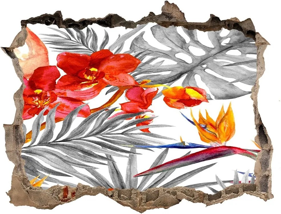 Díra 3D fototapeta nálepka Plameňáci a květiny WallHole-95x64-kamien-115695348