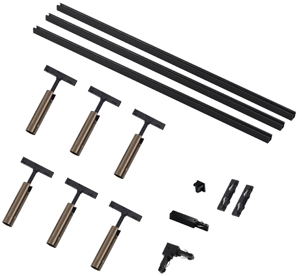 Moderný koľajnicový systém s 6 tmavo bronzovými bodovými svetlami 1-fázový - Slimline Uzzy