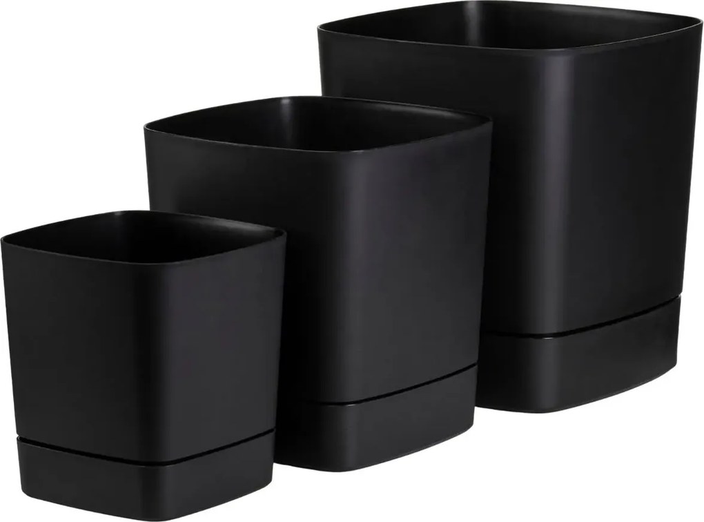 Plastový květináč s podmiskou Cubi 34x34 cm černý