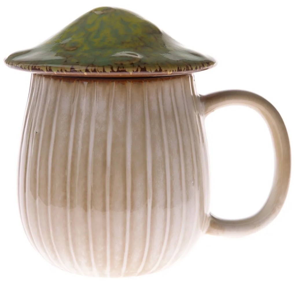 Keramický hrnček s viečkom Hríb, 550 ml, zelená