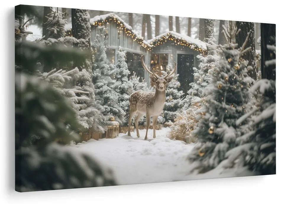 Obraz vianočný jeleň v lese