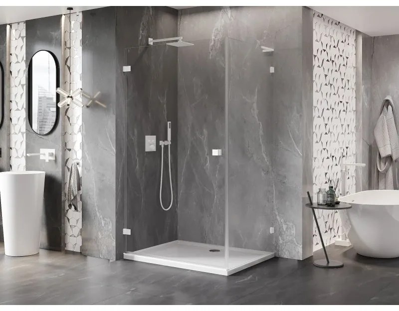 Mexen Lunar-B L, výklopný sprchový kút ľavý 100 x 70 cm, 8mm číre sklo, biely profil, 832L-100-070-20-00-L