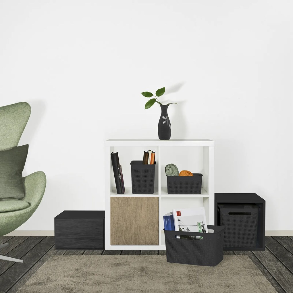 Rotho Úložný box s rúčkami BRISEN 18 l, 29 x 29 x 29 cm, čierny S vekom / Bez veka: S vekom
