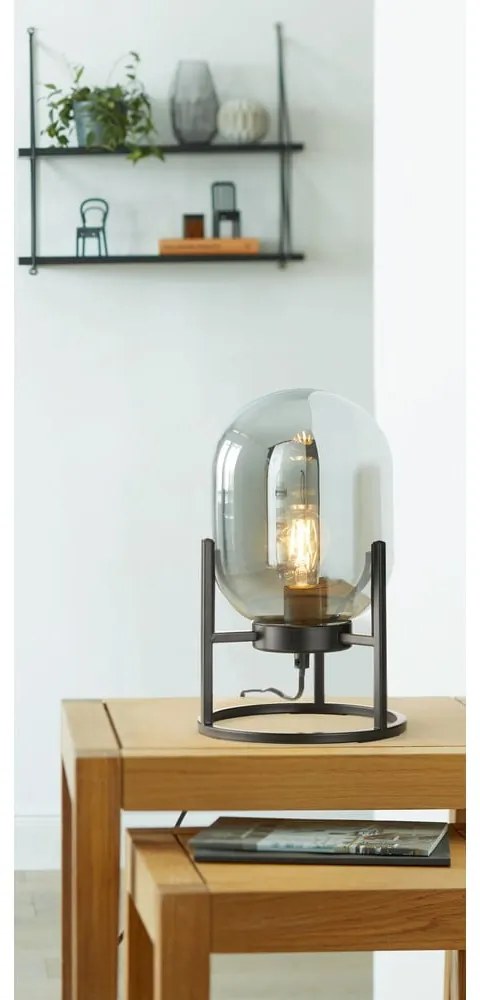 Čierna stolová lampa so skleneným tienidlom (výška 34 cm) Regi – Fischer & Honsel