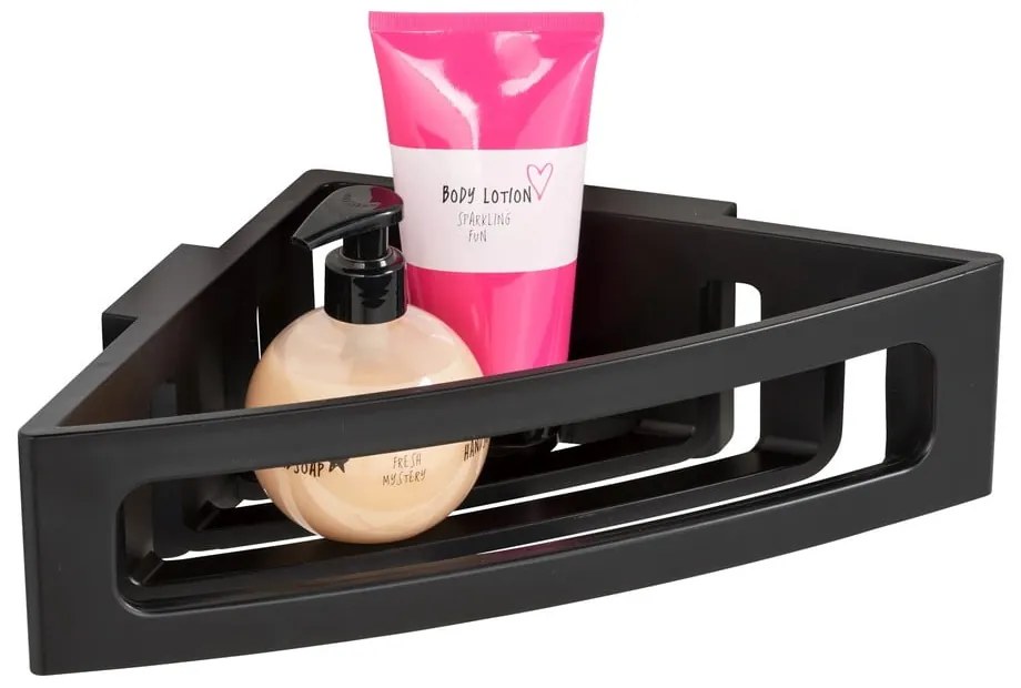 Čierna rohová samodržiaca plastová kúpeľňová polička Bralia - Wenko