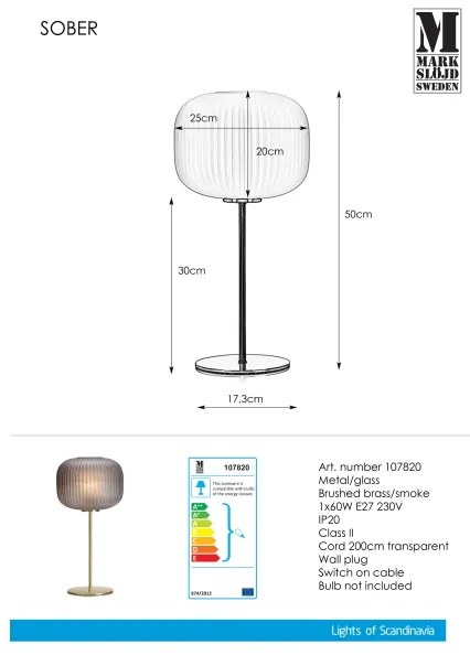 Markslöjd 107820 - Stolná lampa SOBER 1xE27/60W/230V mosadz