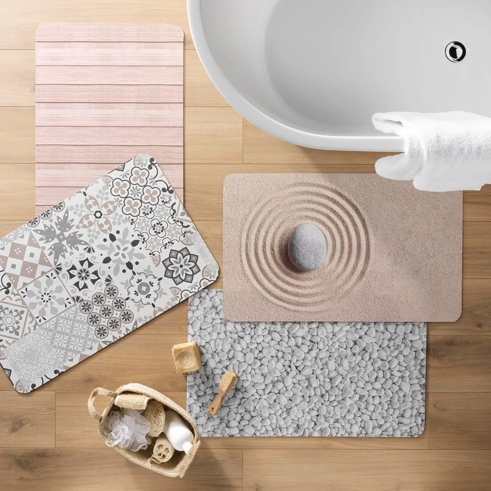Bielo-sivá gumová kúpeľňová predložka 50x80 cm Leandra – douceur d'intérieur